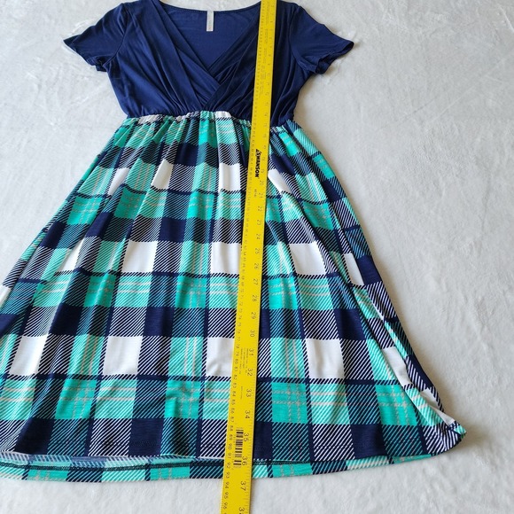 ModCloth‎ Gilli Dress Womens Small  Turquoise Plaid Stretch Comfort Party Office - Picture 7 of 14
